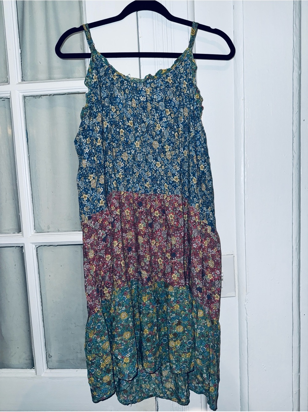 Natural Life Floral Tiered  Baby Doll Boho Dress with Cream Accents SZ L/XL - Picture 2 of 4
